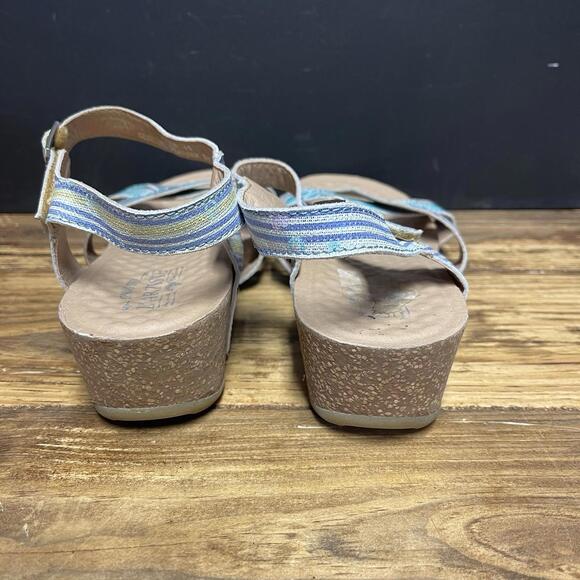 L'Artiste by Spring Step Women' Leather Vella Comfort Wedge Sandals Blue Size 41 - Picture 4 of 7